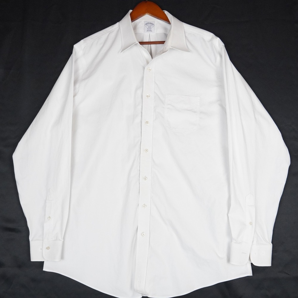 Brooks Brothers Dress Shirt Mens 17.5 White Solid Non-Iron Regent Cotton Long Sl